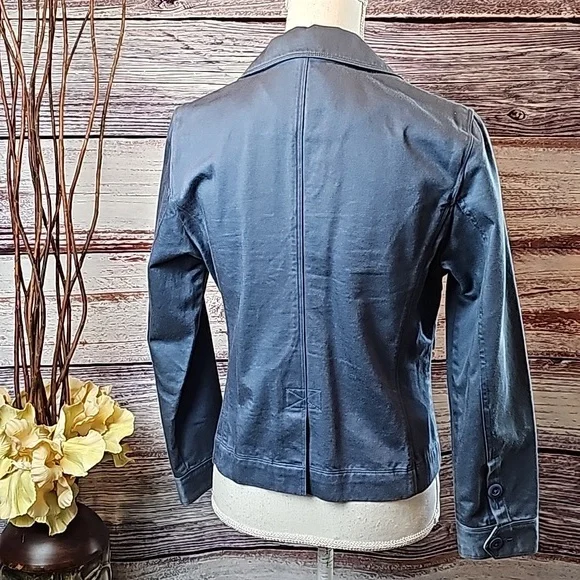 NEW VINTAGE L.L.BEAN BLUE LONG SLEEVE BUTTON-UP CROPPED JACKET - Picture 5 of 16